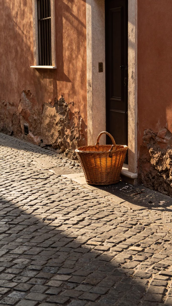 Roman Cobblestones in Rome at Late Afternoon Light in in Rome, Italy