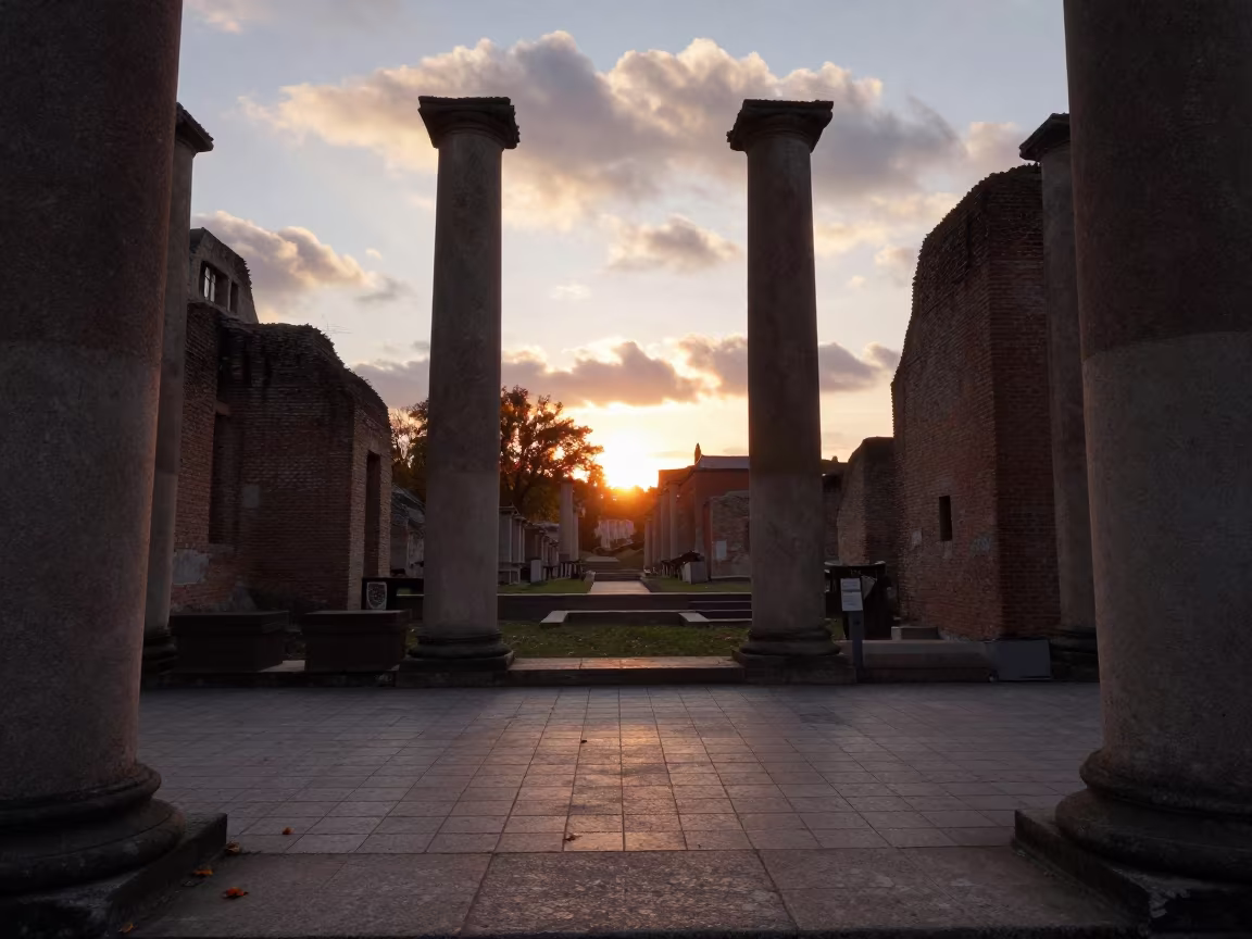 Roman Colonnade Silhouette in Autumn Stair Hall in inside a tiled stair hall near Klaipėda
