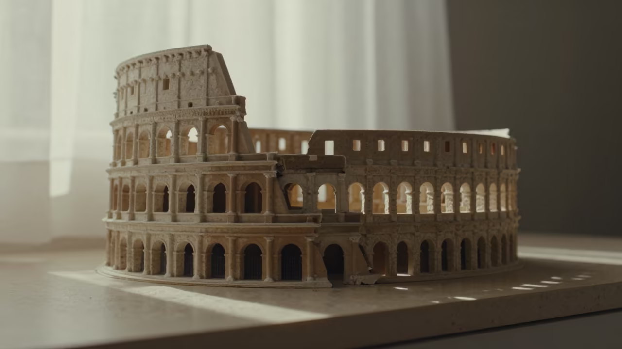 Roman Colosseum Archway Model on Ledge in on a stone ledge in Ningbo