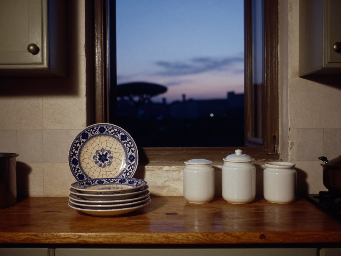 Roman Kitchen in Rome at Sunrise Light in in Rome, Italy