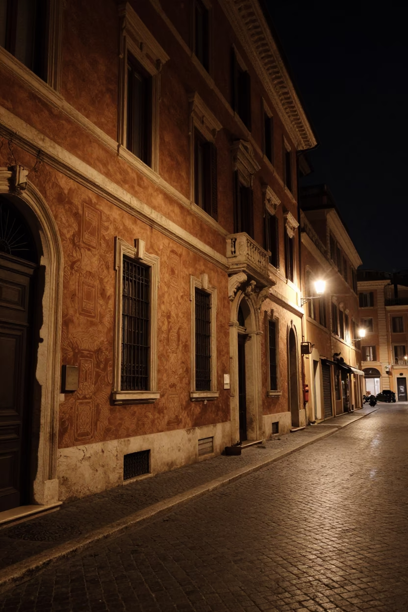 Roman Street at Deep In The Night Light in Rome in in Rome, Italy