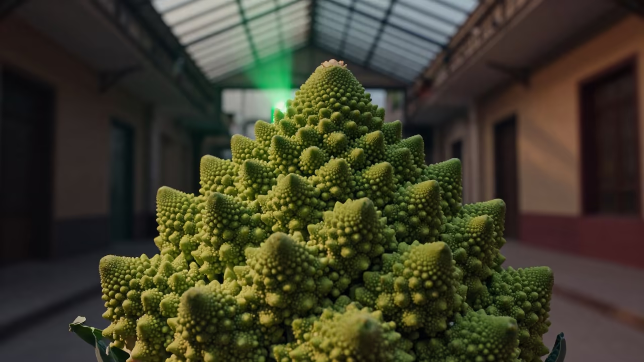 Romanesco Broccoli Fractal in Tarapoto Night in inside a glass-roofed arcade in Tarapoto