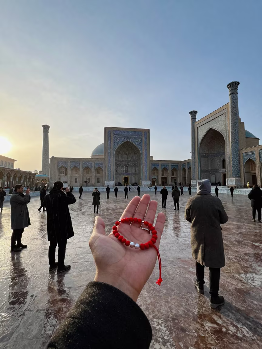 Romanian Martisor Bracelets in Kabul Winter Twilight in in a temple courtyard in Kabul