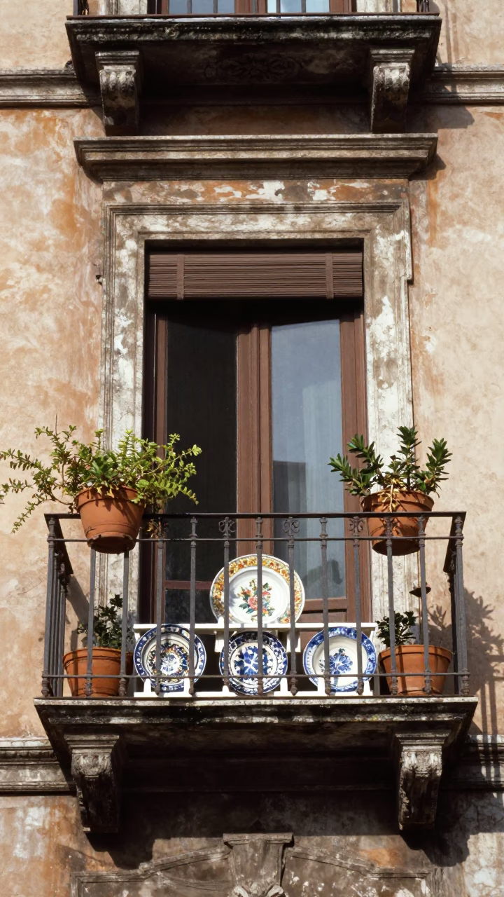 Rome Balcony at Flat Noon Light in in Rome, Italy
