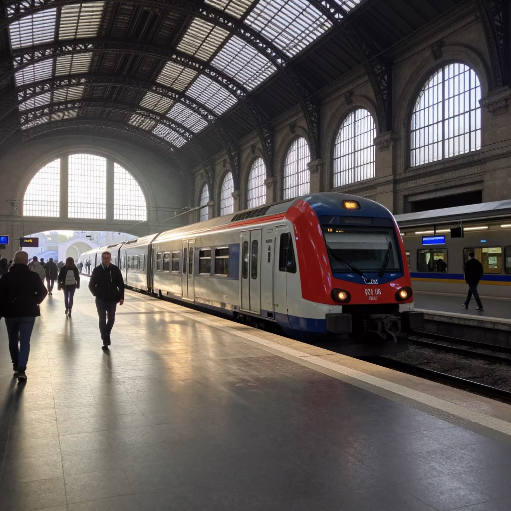 Rome Commuter Train at The Early Morning Light in in Rome, Italy
