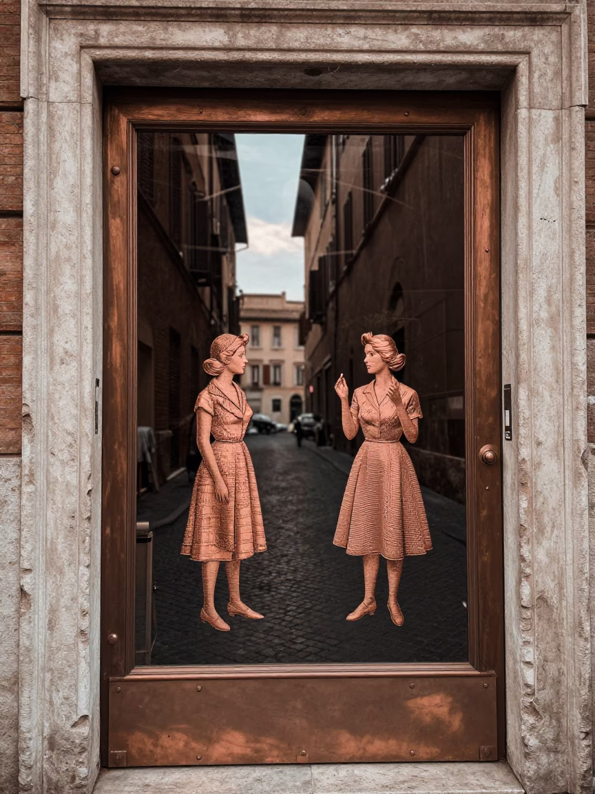 Rome Italy 1950s Street Scene Copper Light Doorframe Embroidery in in Rome, Italy