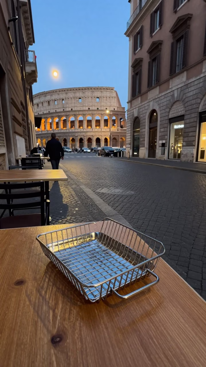 Rome Italy Early Evening Street Scene with Dish Drainer and Anticuchos in in Rome, Italy