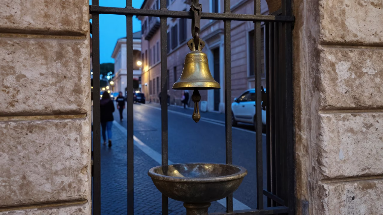 Rome Italy Evening Street Scene with Bell and Key Bowl Candid Moment in in Rome, Italy