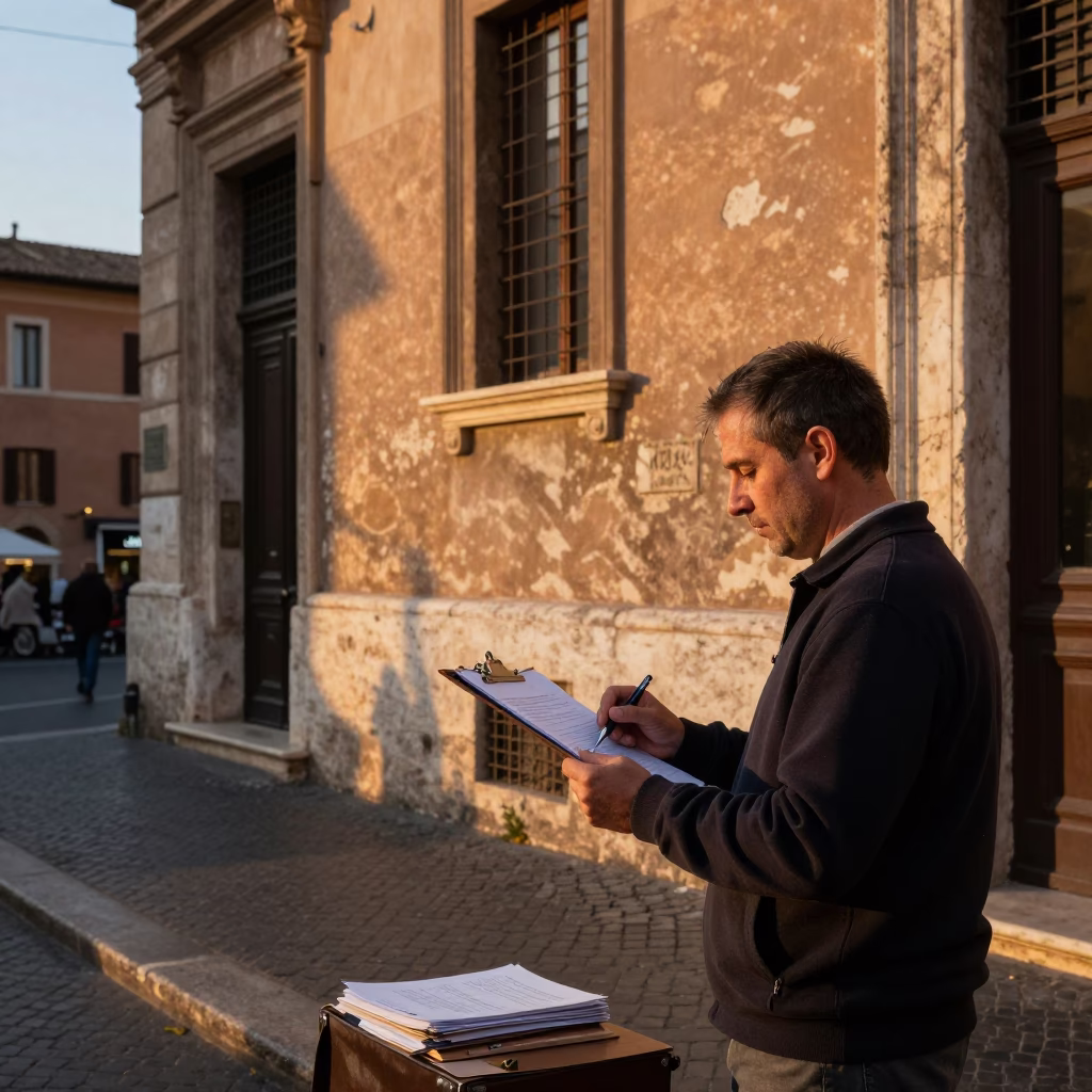 Rome Italy Evening Street Scene with Clipboard and Stone Architecture in in Rome, Italy
