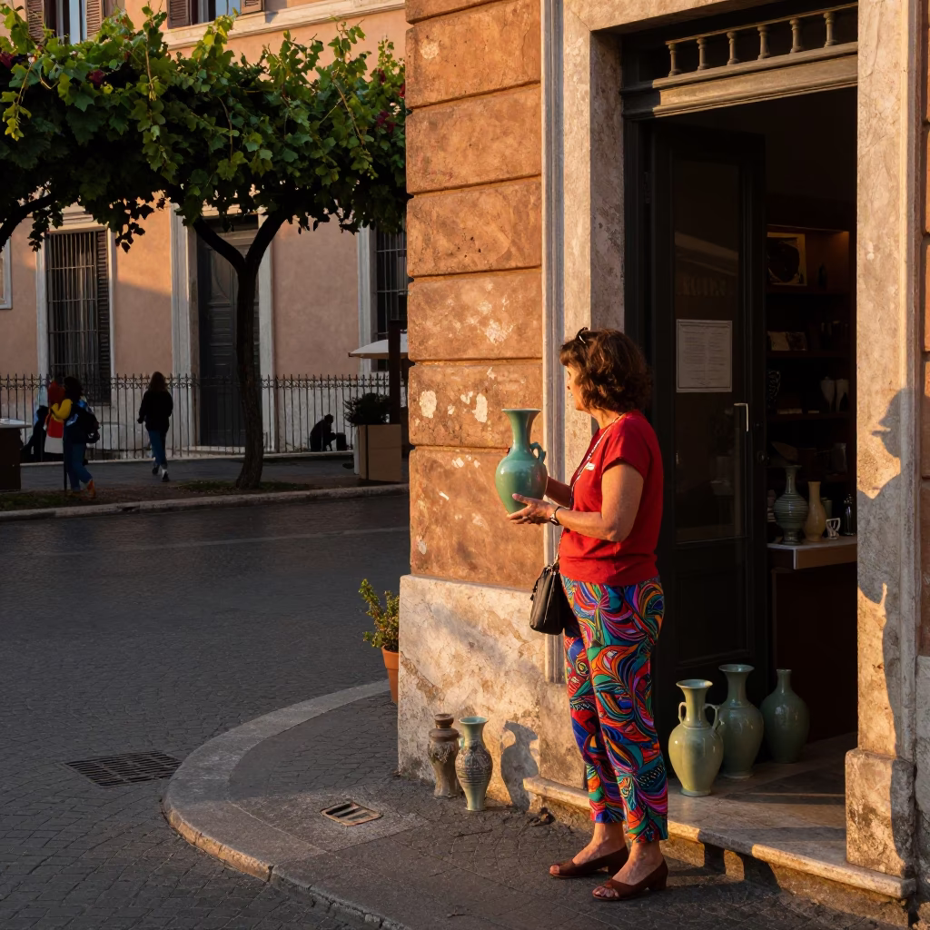 Rome Italy Evening Street Scene with Grapevine and Traditional Elements in in Rome, Italy