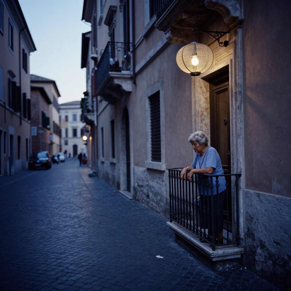 Rome Italy Evening Street Scene with Mesh Colander and Local Dining in in Rome, Italy