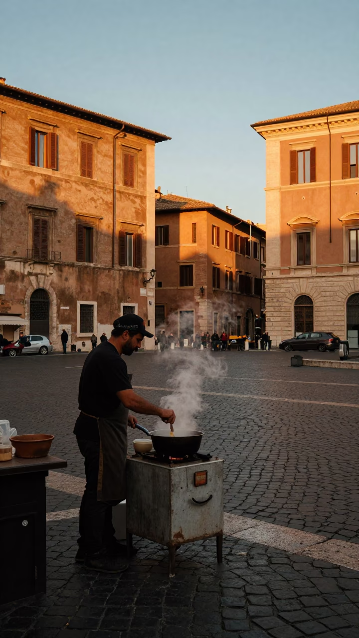 Rome Italy Evening Street Scene with Perfect Espresso and Cooking Pot in in Rome, Italy