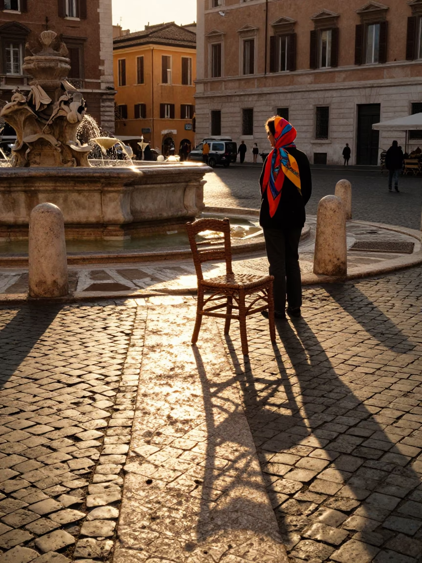 Rome Italy Evening Street Scene with Wicker Shadow and Local Architecture in in Rome, Italy