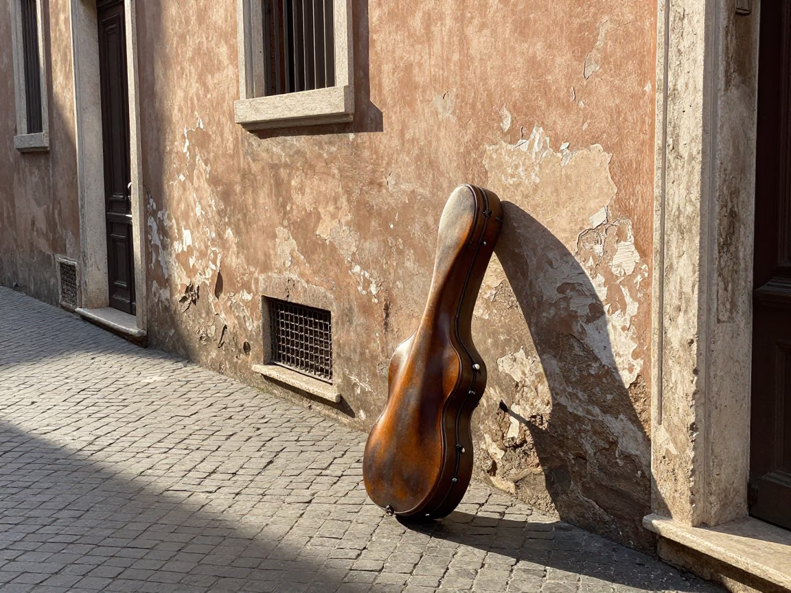 Rome Italy Late Morning Street Scene with Violin Case and Adjustable Spanner in in Rome, Italy