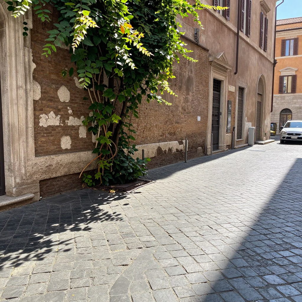 Rome Italy Noon Sunlight Reflects on Gold Ring Band Beside Stone Wall Clematis Vine in in Rome, Italy