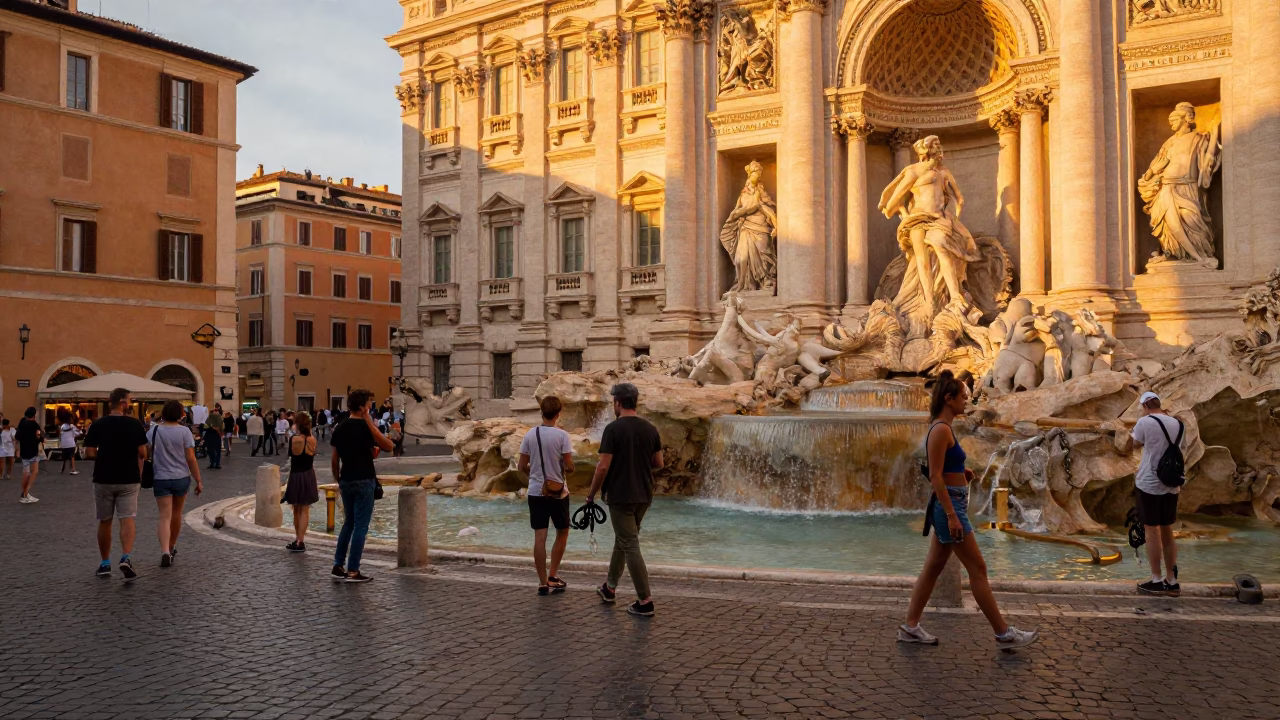 Rome Italy Sunset Street Scene with Heirloom Key and Glass Tile in in Rome, Italy