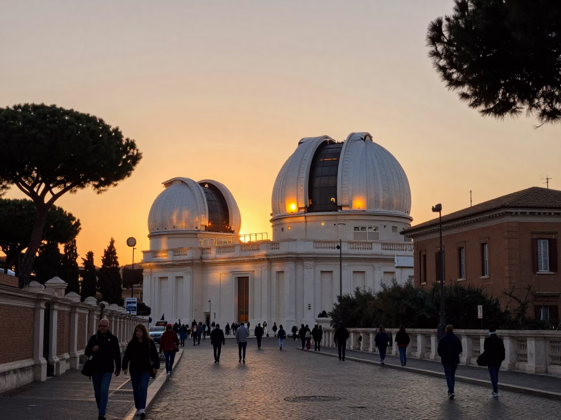 Rome Italy Sunset Street Scene with Telescope Dome and Sunlight in in Rome, Italy