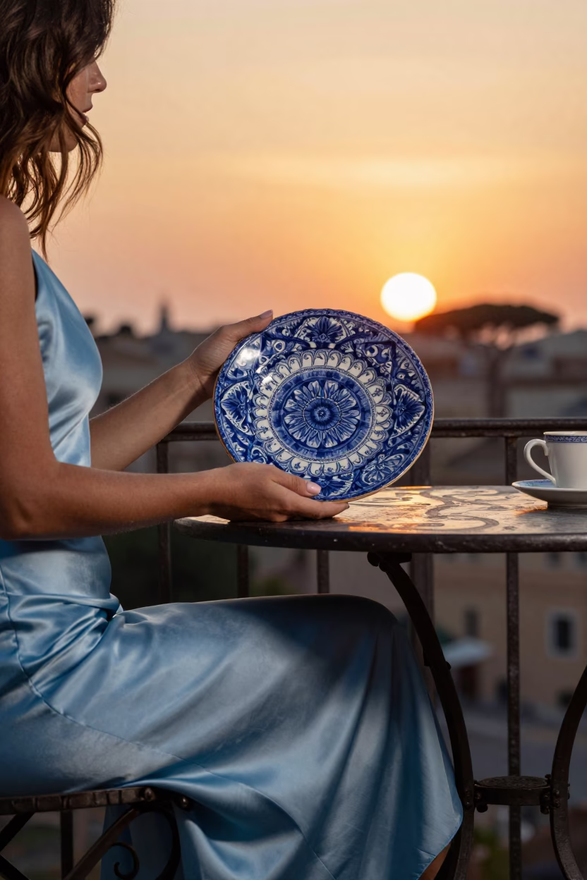 Rome Majolica Plate at As The Sun Drops Toward The Horizon in in Rome, Italy
