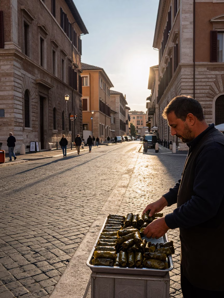 Rome Street Scene at As First Light Reaches The Scene in in Rome, Italy
