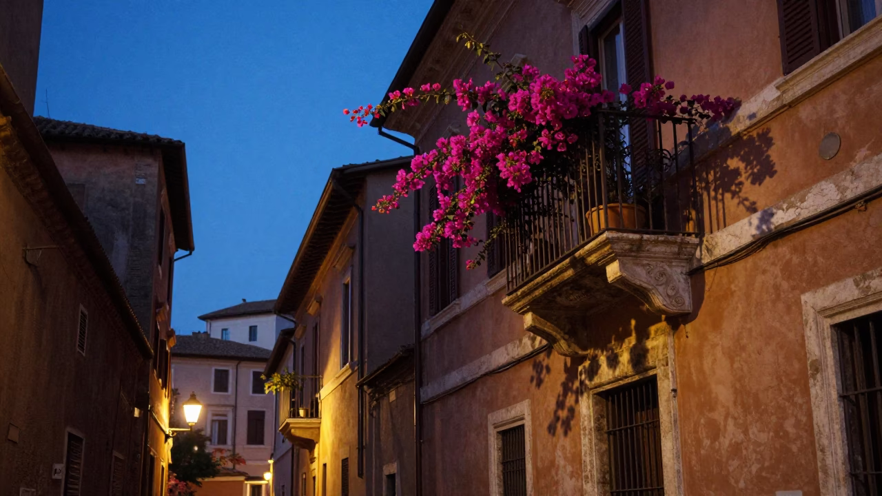 Rome Street Scene at Blue Hour in in Rome, Italy