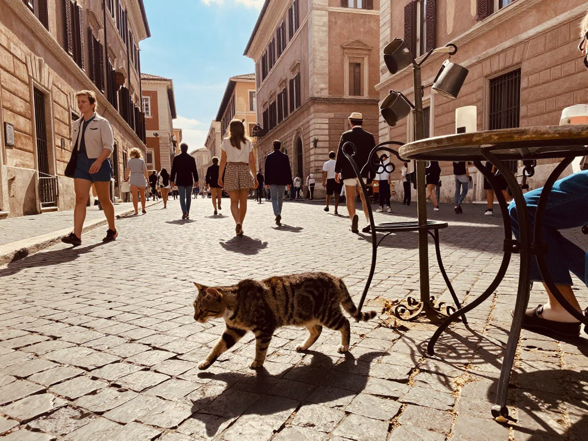 Rome Street Scene at Clear Late-afternoon Light in in Rome, Italy