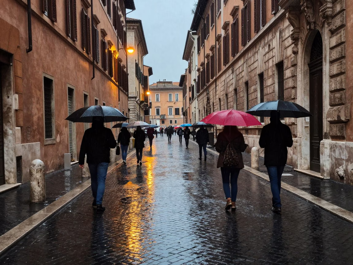 Rome Street Scene at Dusk Light in in Rome, Italy