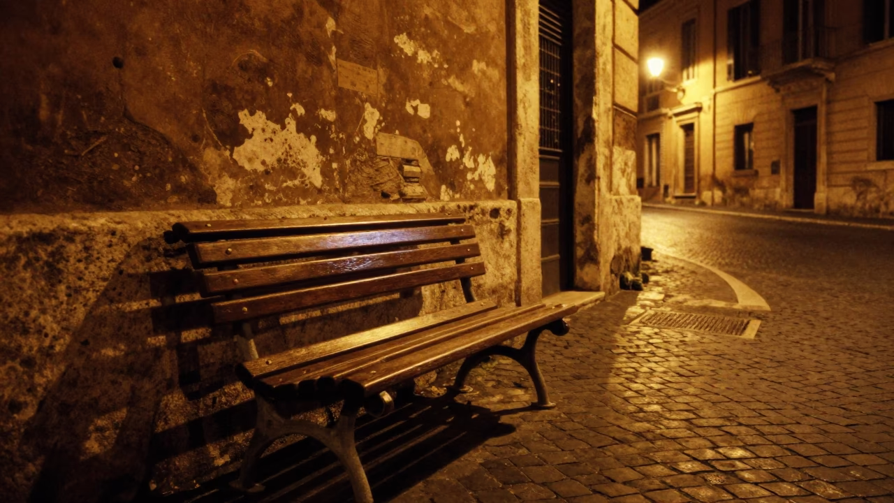 Rome Street Scene at Late At Night Light in in Rome, Italy