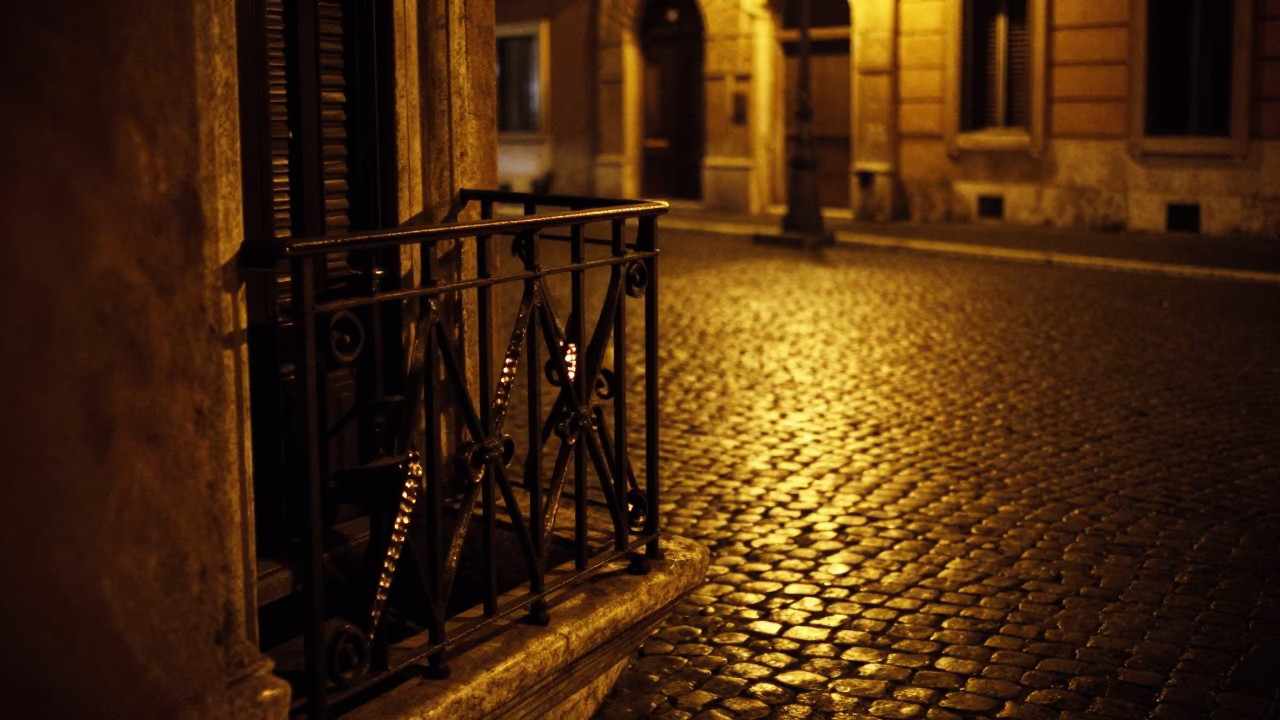 Rome Street Scene at Late At Night Light in in Rome, Italy