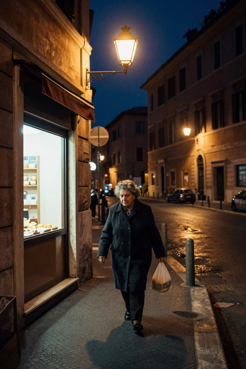 Rome Street Scene at Midnight Light in in Rome, Italy