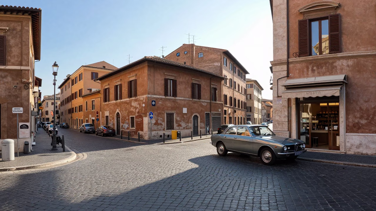 Rome Street Scene at The Late Morning Light in in Rome, Italy