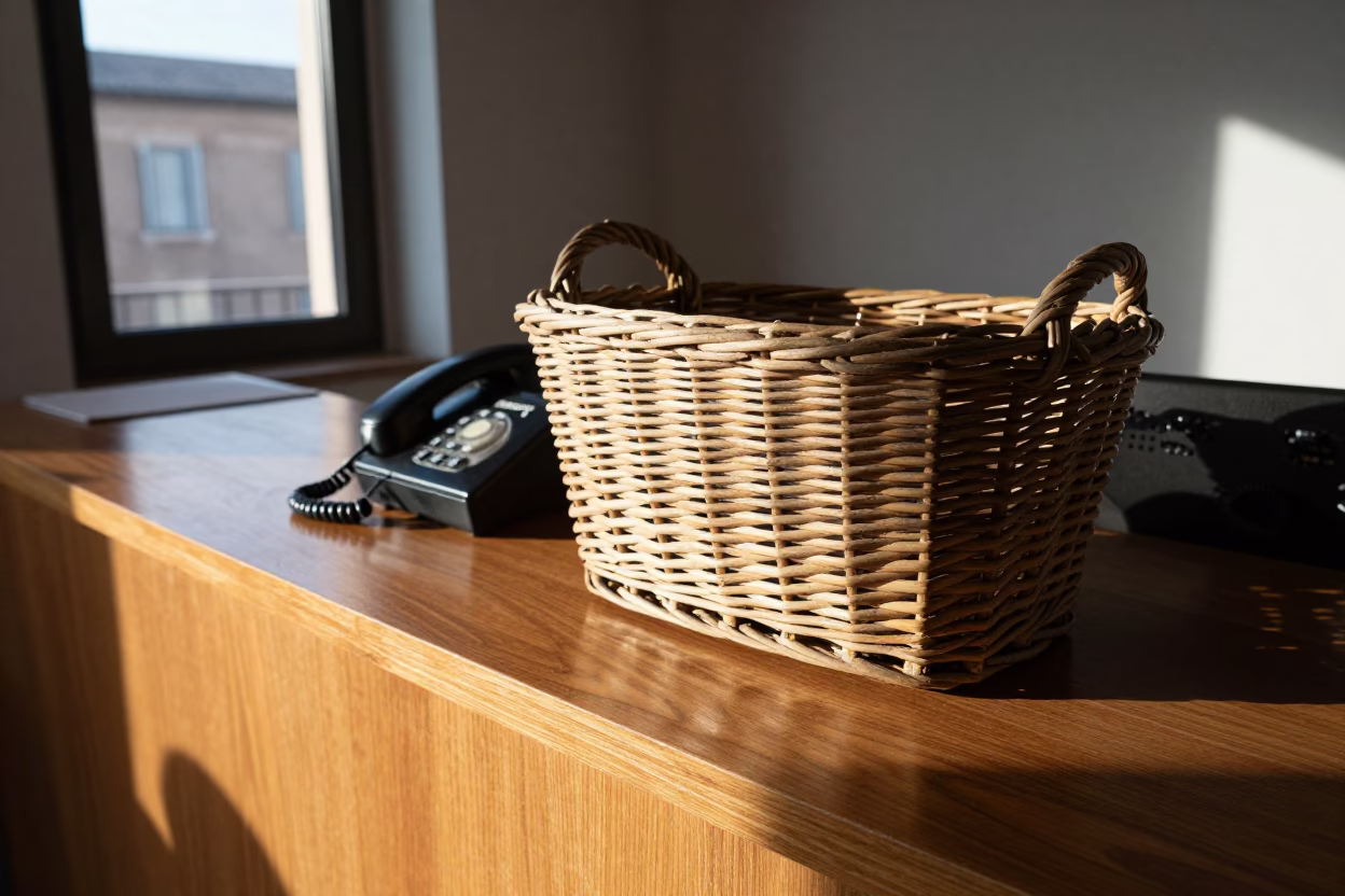 Rome Wicker Basket at Clear Late-afternoon Light in in Rome, Italy
