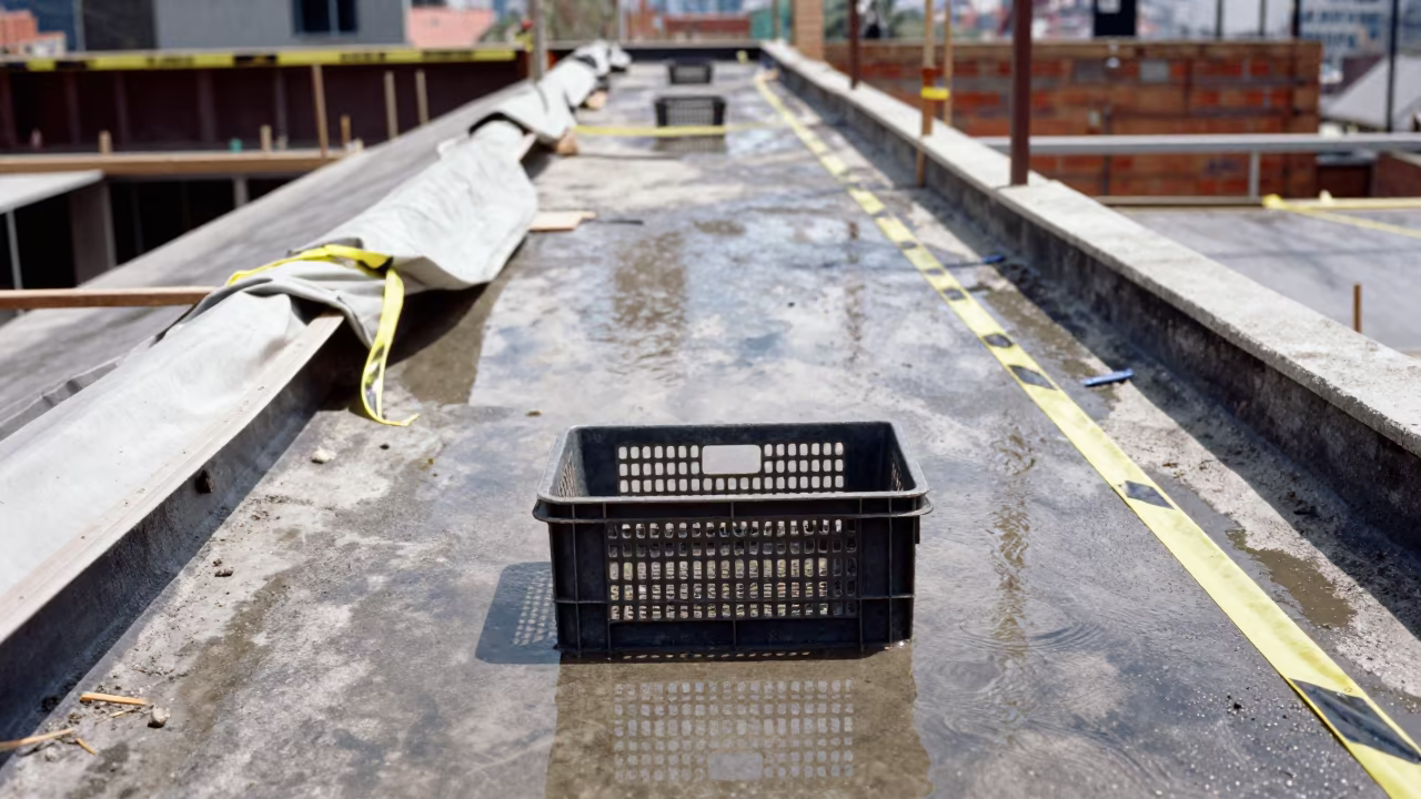 Roof Drain Strainer on Bogota Construction Deck in on an active construction deck in Bogota