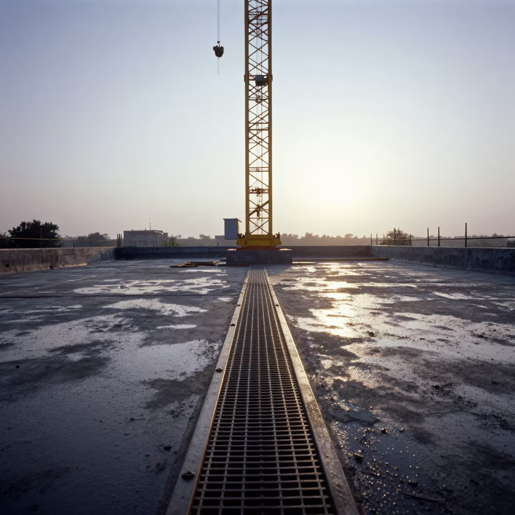 Roof Drain Strainer Crate Under Tower Crane in beneath a tower crane on open ground in Burewala