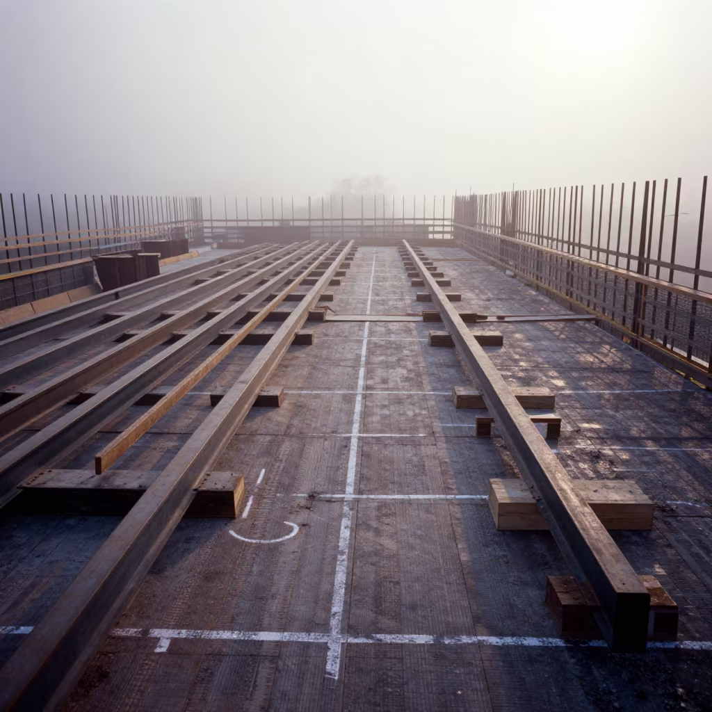 Roof Truss Delivery Bay Dawn Mist Construction in on an active construction deck in Maracaibo
