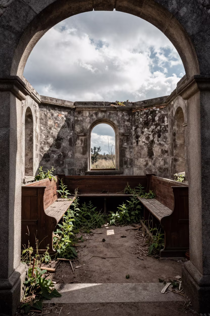 Roofless Hammam Chapel Ruins in Early Winter in inside a roofless hammam in Germany
