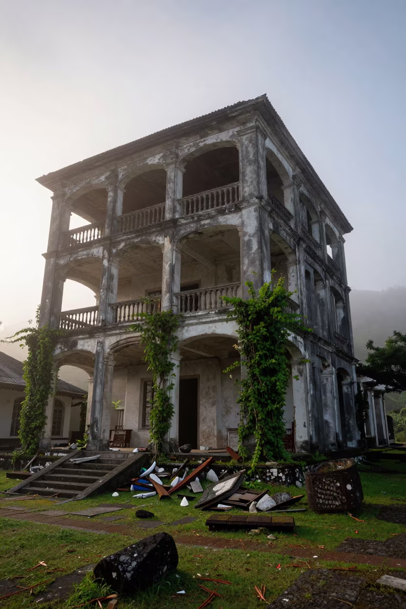 Roofless Hammam Ruins at Misty Dawn in inside a roofless hammam near Victoria Seychelles