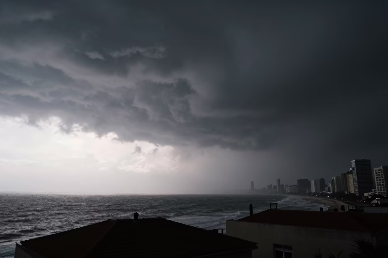Roofline Silhouette Against Predawn Storm Coast Near Tel Aviv in under the clearest stretch of sky near Tel Aviv