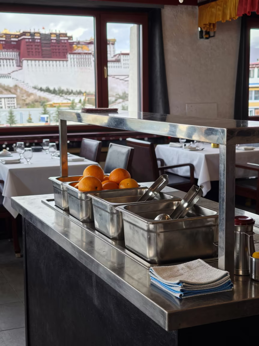 Rooftop Bar Service Station Before Opening in inside a breakfast room before opening near Potala, Lhasa