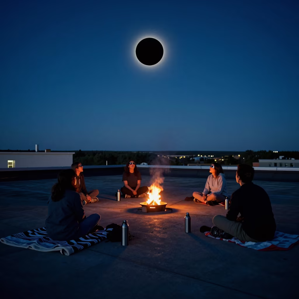 Rooftop Eclipse Viewing in Manitoba Late Summer in in Manitoba