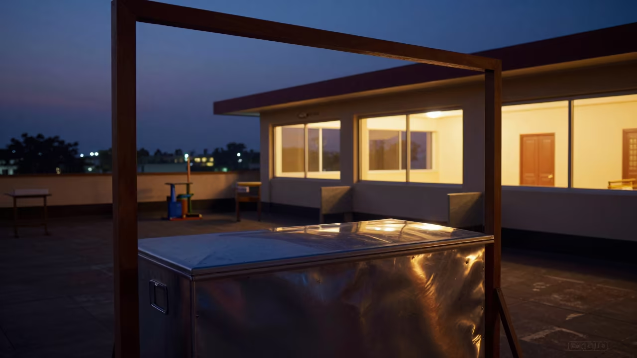 Rooftop Heater Bin in Twilight Banquet Hall in inside a banquet hall before service near Visakhapatnam
