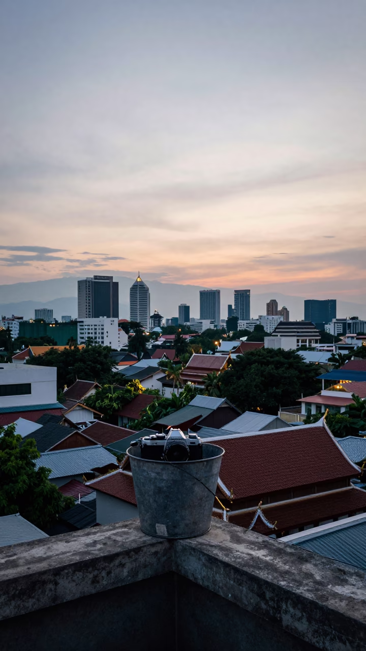 Rooftop in Chiang Mai at The Early Evening Light in in Chiang Mai, Thailand