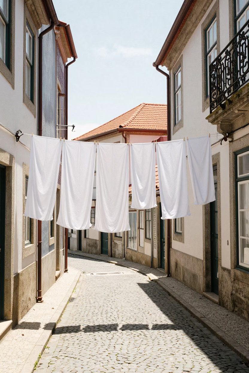 Rooftop Laundry Drying in Flat Noon Light Porto Portugal in in Porto, Portugal