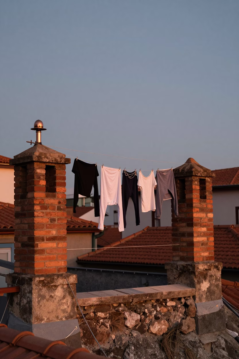 Rooftop Laundry Drying in Porto Portugal Copper Dusk Light in in Porto, Portugal