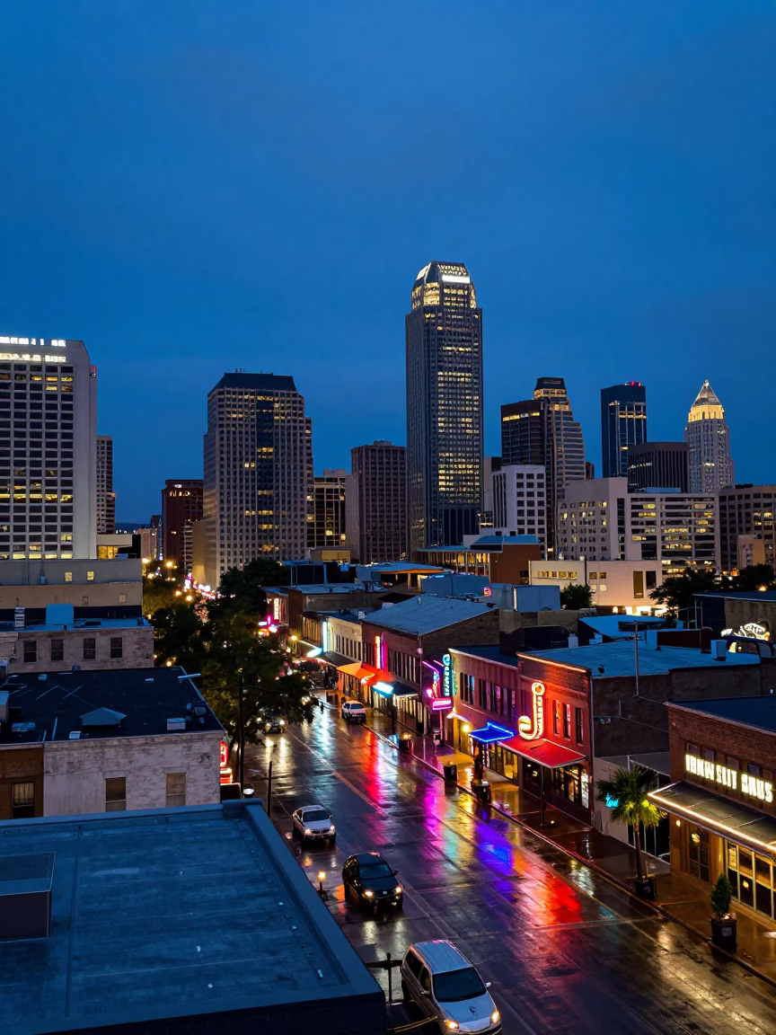 Rooftop Scene in Austin at Blue Hour in in Austin, Texas, United States