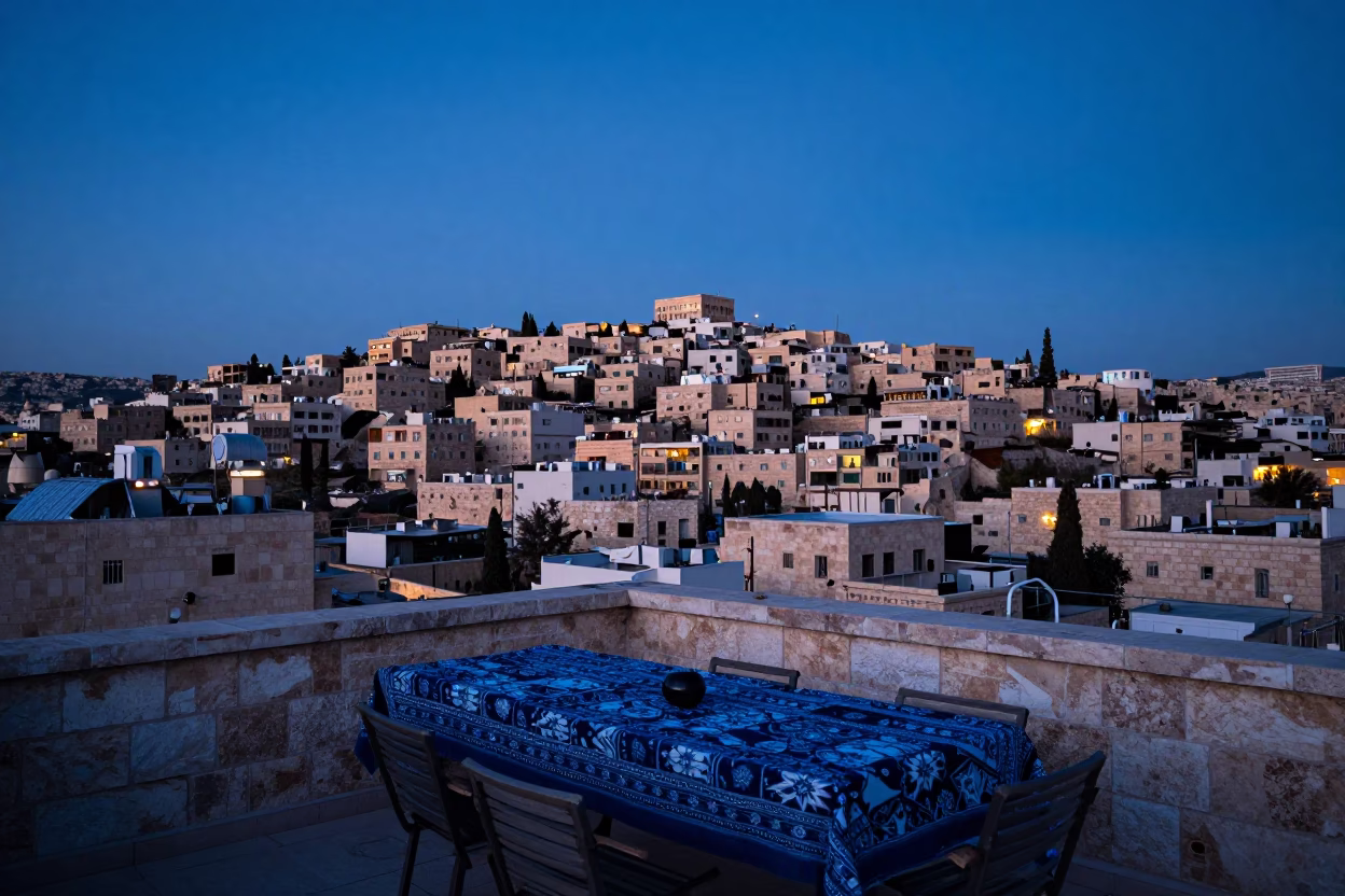 Rooftop Terrace in Amman at Blue Hour in in Amman, Jordan