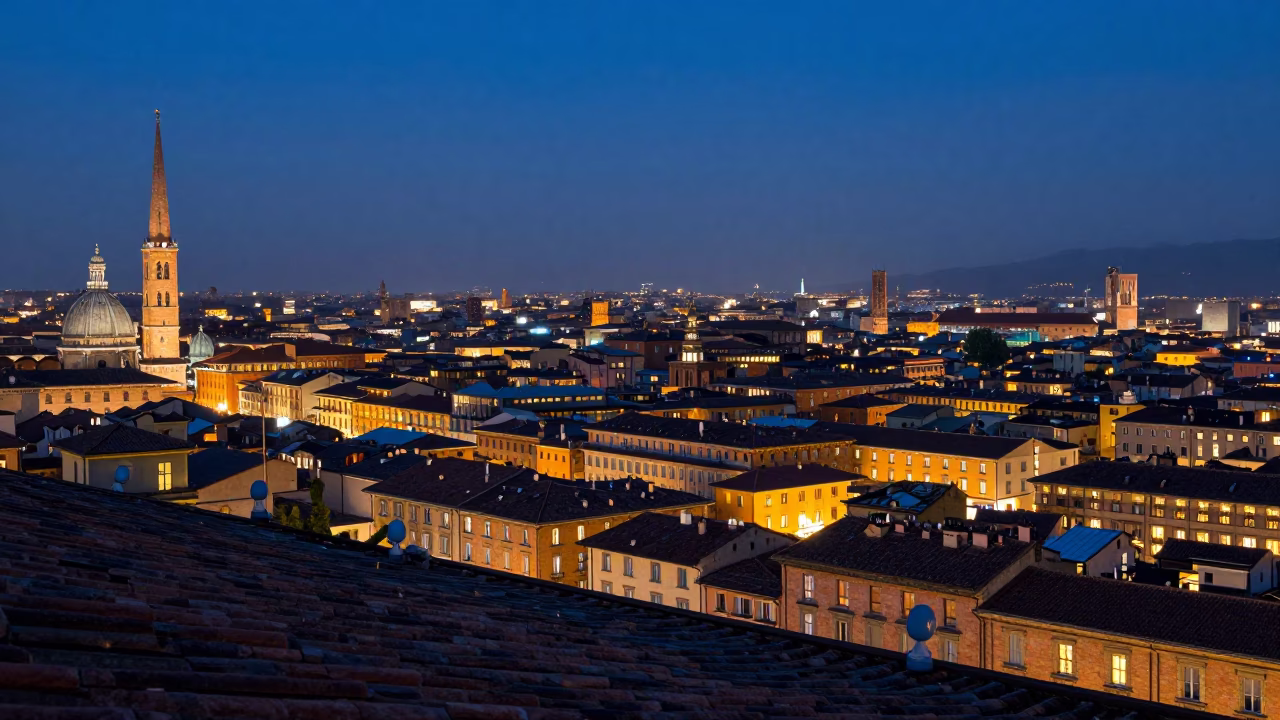 Rooftop Terrace in Bologna at Deep In The Night Light in in Bologna, Italy