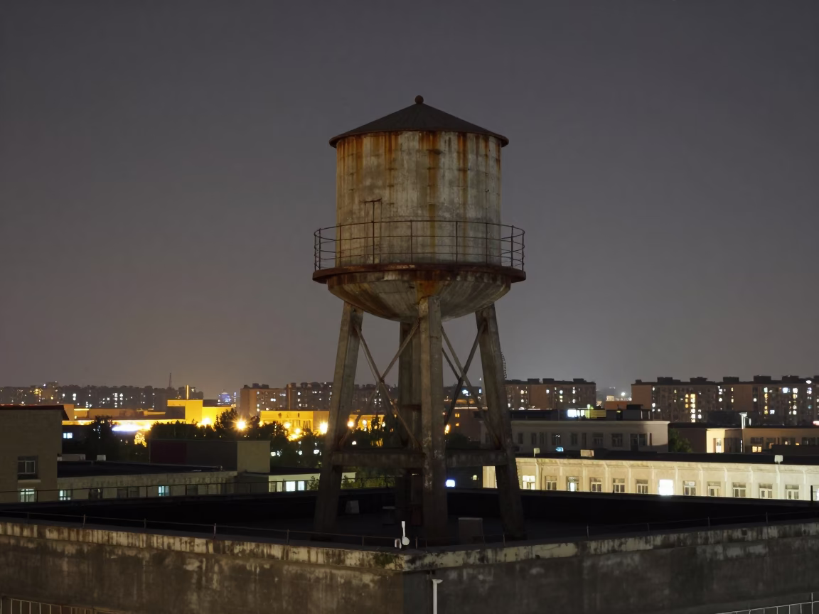 Rooftop Water Tower And Urban Skyline in Beijing in in Beijing, China