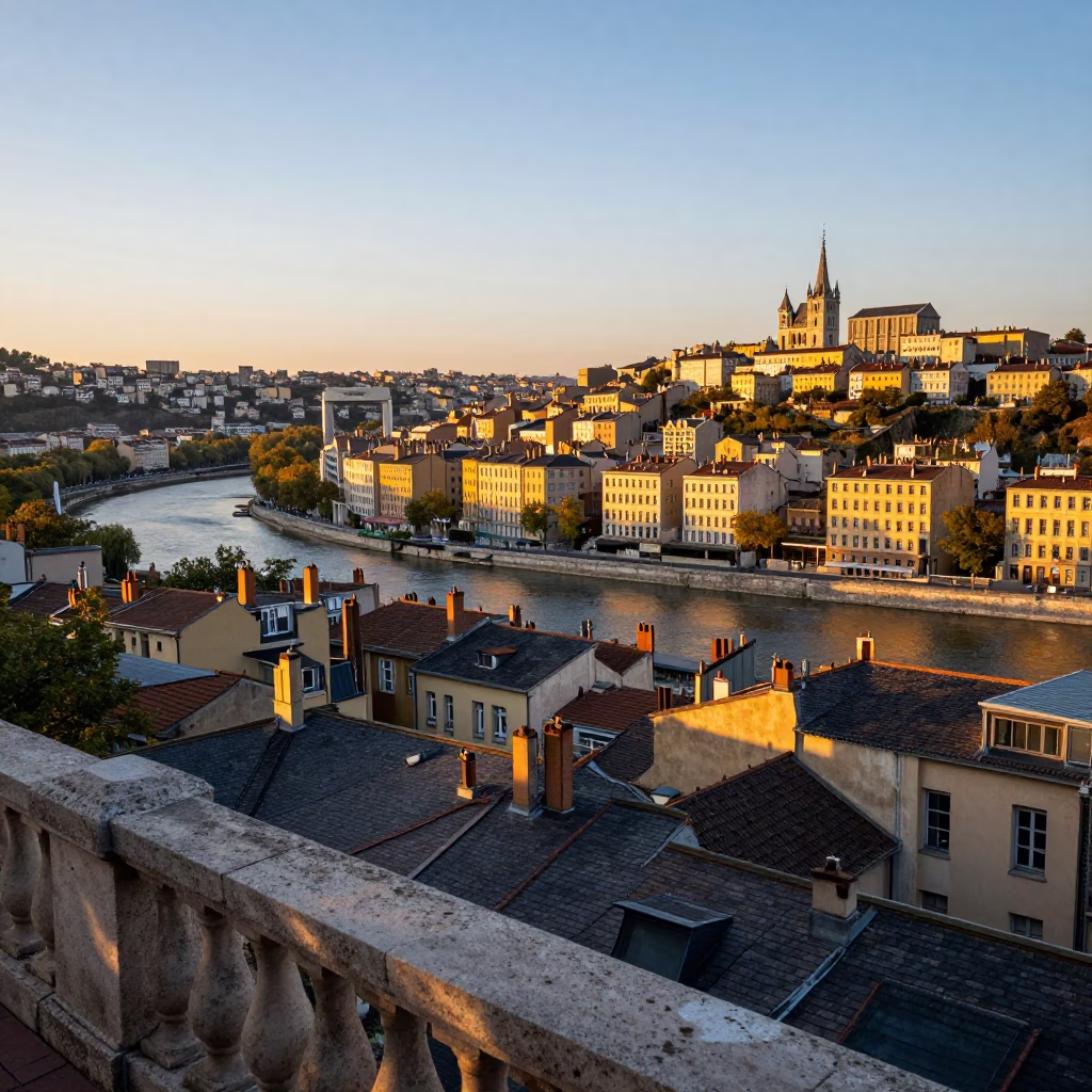 Rooftops And Saone River From Fourviere Hill in Lyon in in Lyon, France
