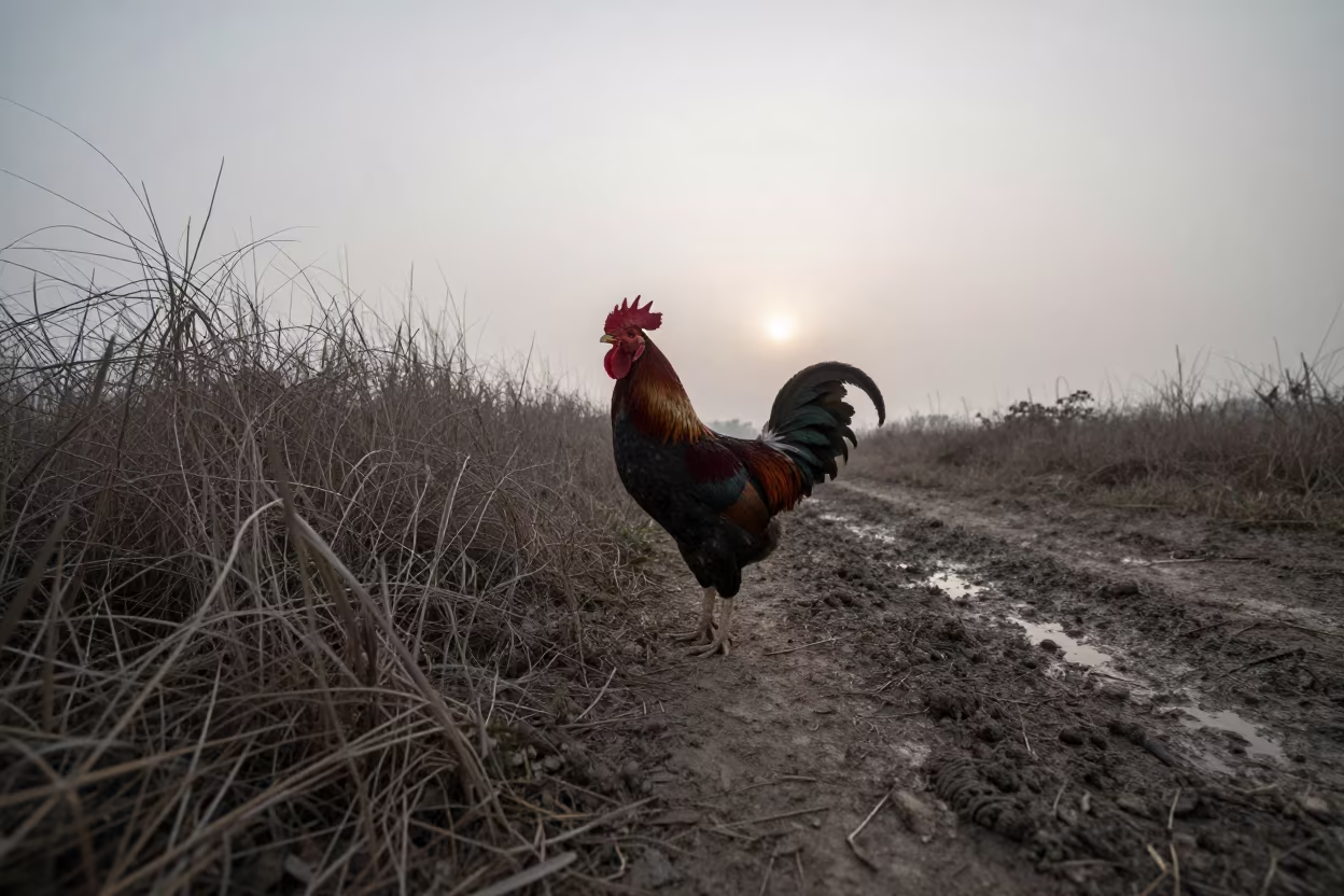 Rooster Crowing at Dawn on Hanoi Trail in along a game trail near Hanoi