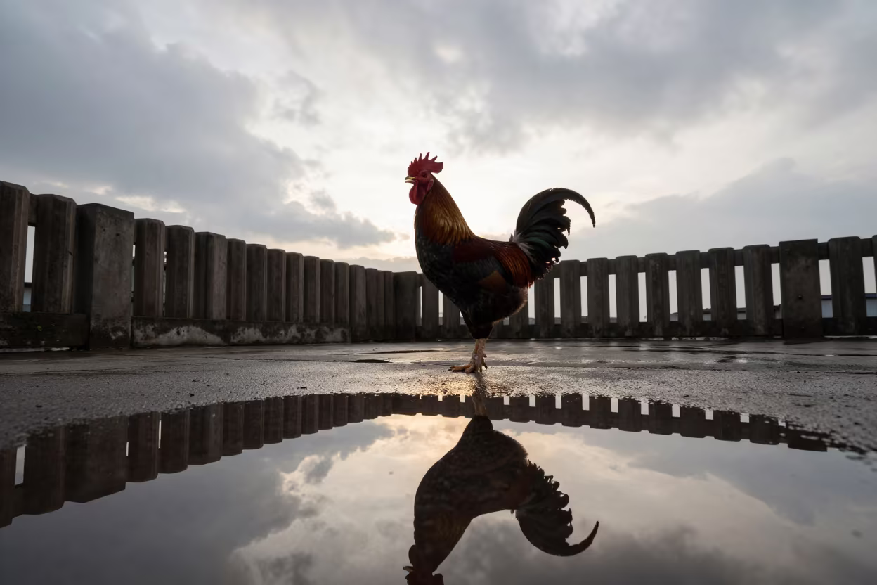 Rooster Crowing Upside Down in Water Ceiling in near Bugis, Singapore